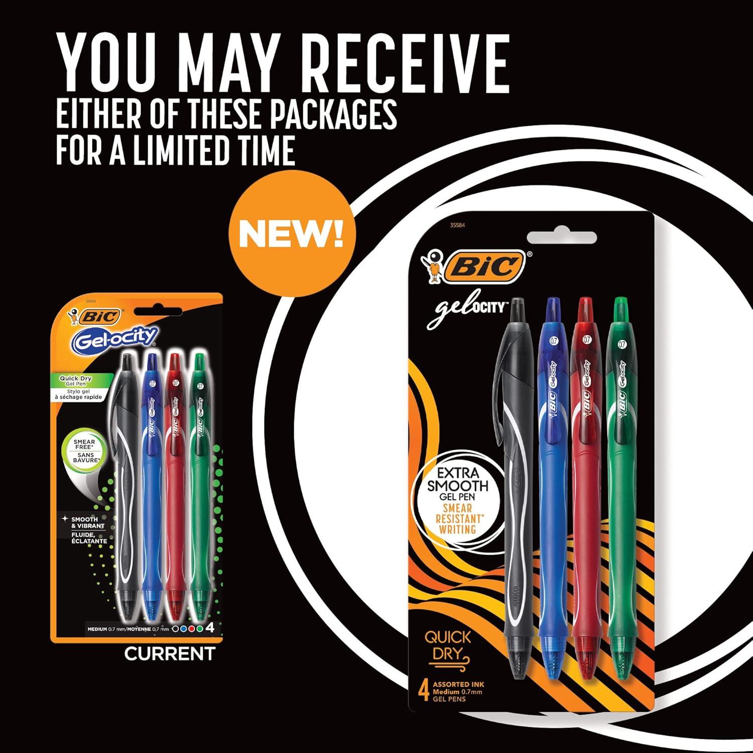 imageBIC GelOcity Quick Dry Gel Pens Medium Point Retractable Gel Pen 07mm Assorted Colors 3CountAssorted