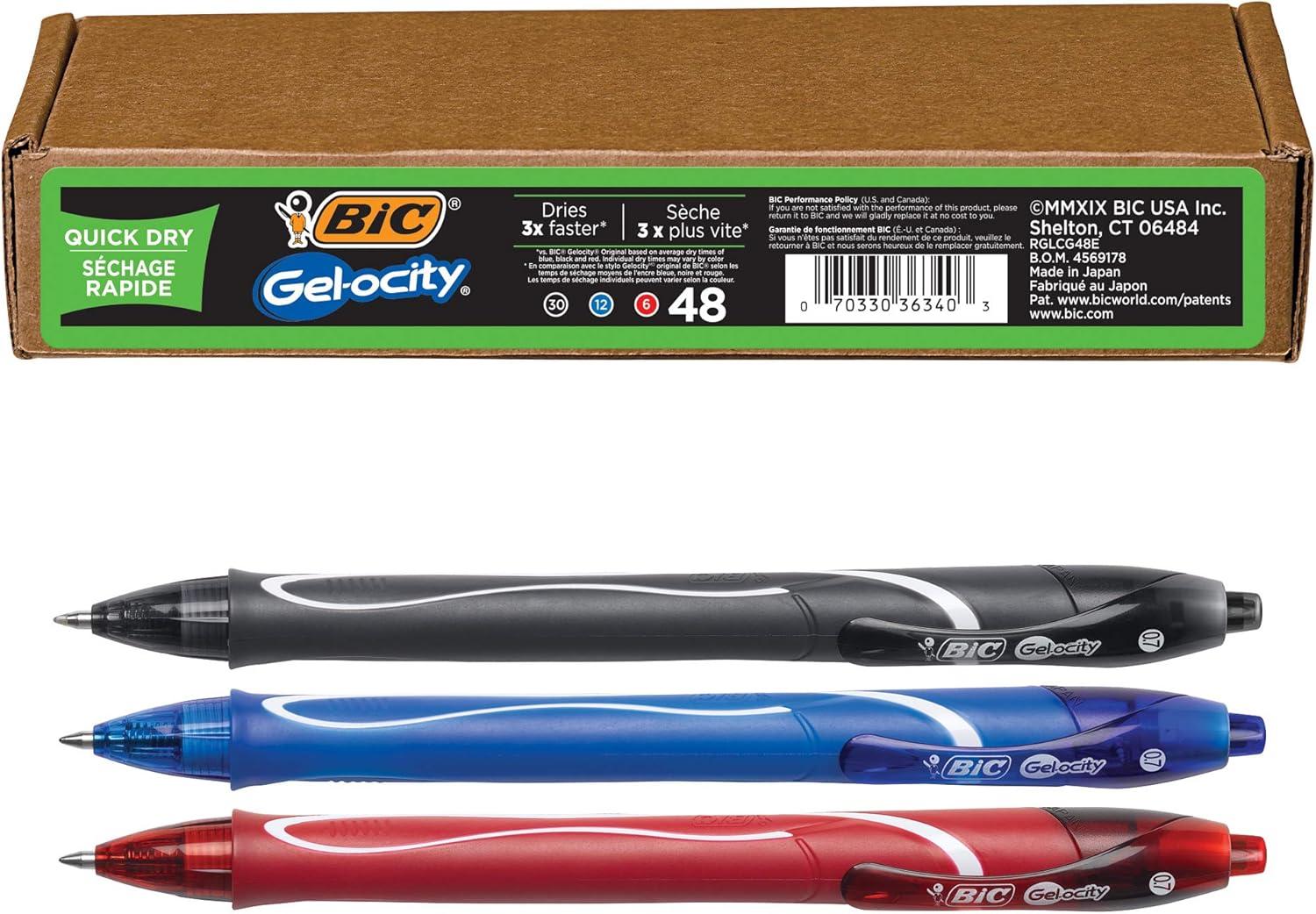 imageBIC GelOcity Quick Dry Gel Pens Medium Point Retractable Gel Pen 07mm Assorted Colors 3CountAssorted
