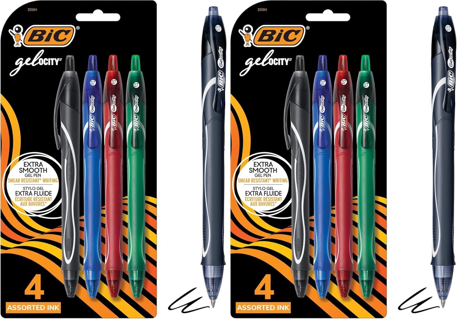 imageBIC GelOcity Quick Dry Gel Pens Medium Point Retractable Gel Pen 07mm Assorted Colors 3CountAssorted