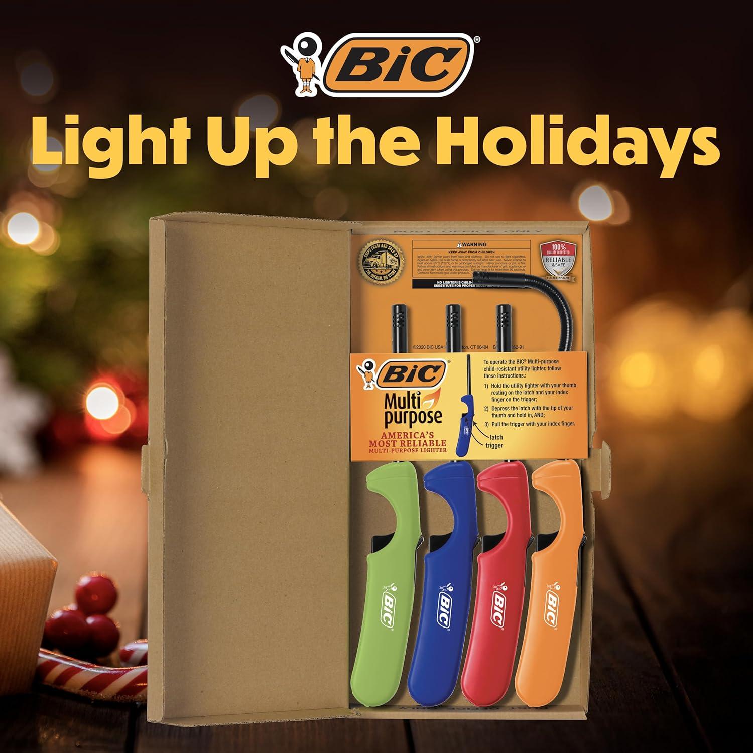 imageBIC MultiPurpose Classic Edition Lighter ampamp Flex Wand Lighter Ideal Fireplace and Candle Lighters Assorted Colors 4 Pack Colors May Vary