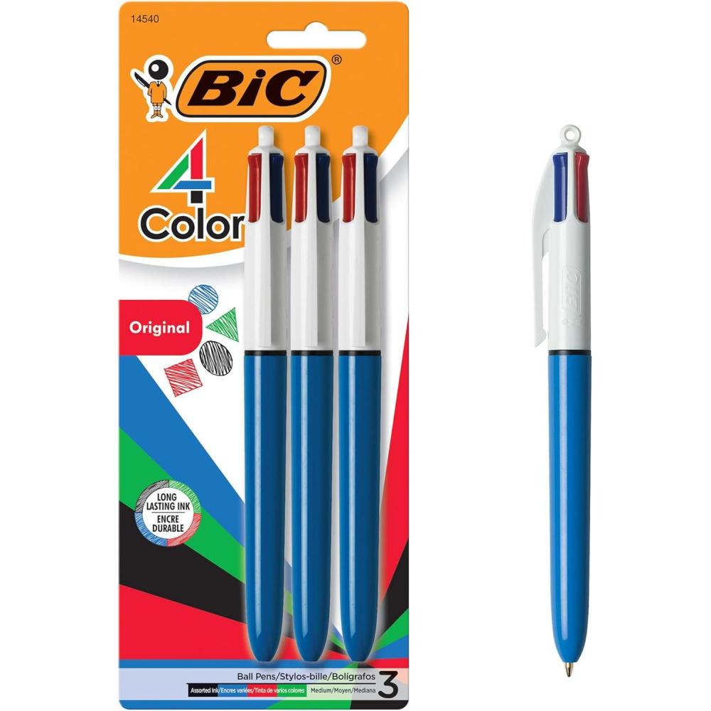 imageBIC 4Color Original Retractable Ball Pens Versatile 10mm Medium Point LongLasting Ink Great Gift Idea 3Count in Assorted Colors