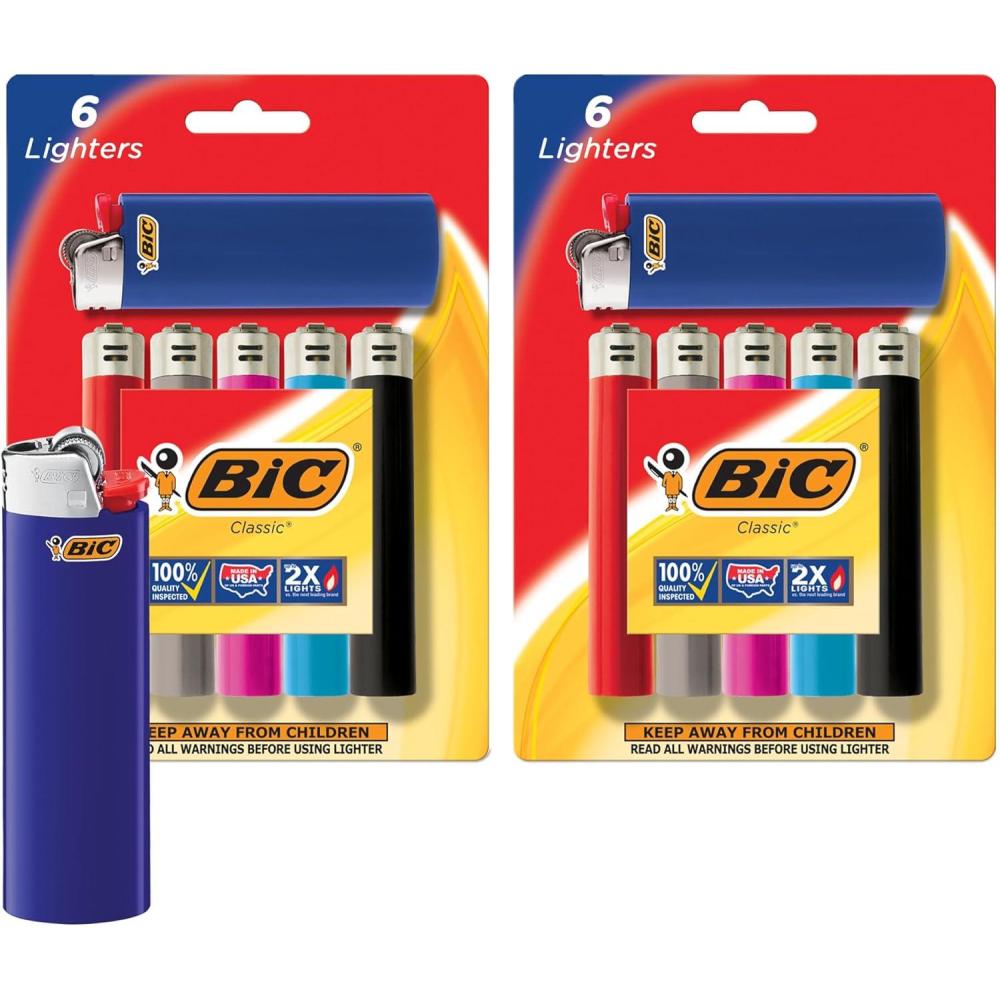 imageBIC Classic Lighters Pocket Style Lighter for Candles Assorted Colors Packaging May Vary 12 Count Pack of Lighters