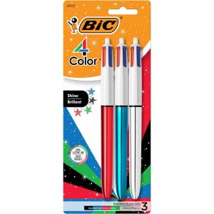 imageBIC 4 Color Shine Retractable Ballpoint Pen 10 mm Medium Point LongLasting Ink 3Count in Assorted Ink