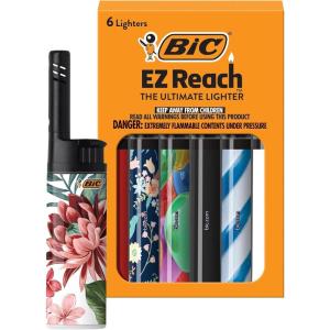 imageBIC EZ Reach Candle Lighter The Ultimate Lighter with Extended Wand for Grills and Firepits 145inch Favorites Series 6 Count Pack Assortment of Designs May Vary