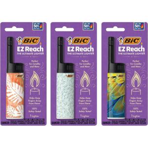 imageBIC EZ Reach Candle Lighter The Ultimate Lighters for Candles with Wand Assorted Home Decor Designs 3 Count Pack of Long Lighters
