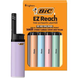 imageBIC EZ Reach Pastel Lighters Reliable and Safe Candle Lighter with Extended Wand 6Pack Colors May VaryPastel