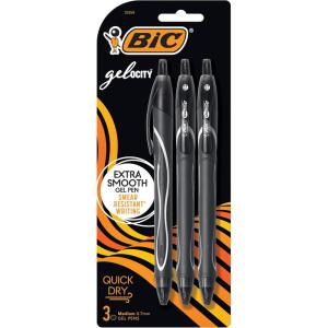 imageBIC GelOcity Quick Dry Gel Pens Medium Point Retractable Gel Pen 07mm Assorted Colors 3CountBlack