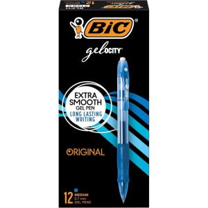 imageBIC Gelocity Original Blue Gel Pens Medium Point 07mm 12Count Pack Retractable Gel Pens With Comfortable Grip1