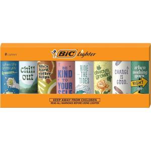 imageBIC Maxi Pocket Lighter Special Edition Positive Affirmations Collection Assorted Unique Lighter Designs 8 Count Pack of LightersPositive Affirmations
