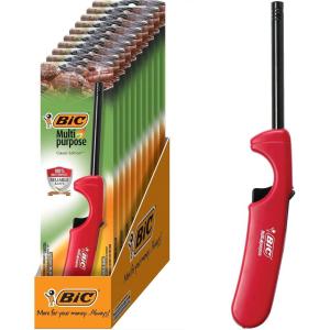 imageBIC Multi Purpose Lighter with Long Metal Wand Classic Collection Great Lighter for Candles Grills and Fireplaces 10 Count Pack of LightersMulticolor