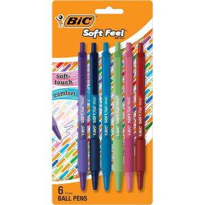 imageBIC Soft Feel Assorted colors Retractable Ballpoint Pen 10 mm Medium Point with NoSlip Grip 6Count Pack in Assorted Ink