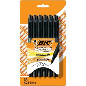 imageBIC Soft Feel Retractable Ballpoint Pen with 10 mm Medium Point and NoSlip Grip 18Count Pack in Black Ink
