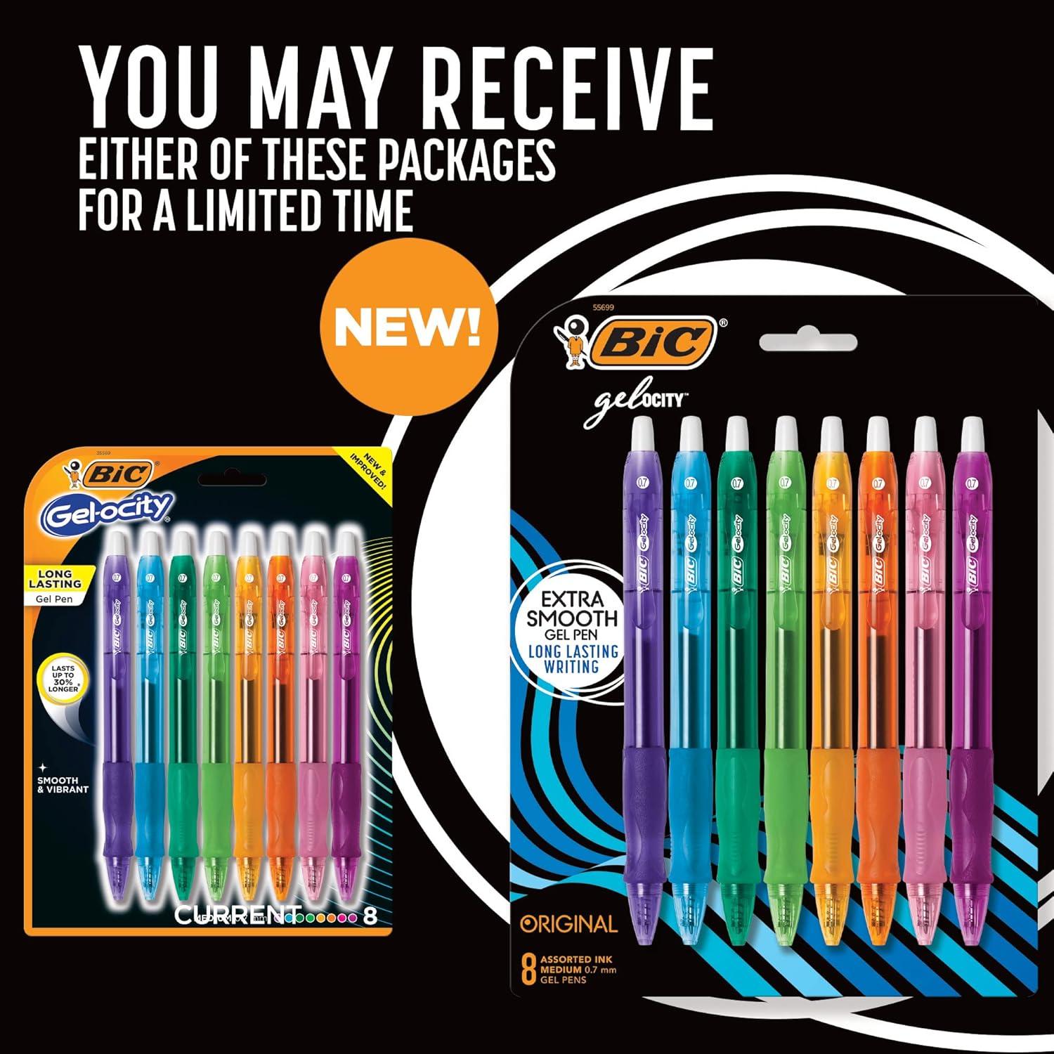 imageBIC Gelocity Original Assorted Fashion Colors Gel Pens Medium Point 07mm 8Count Pack Retractable Gel Pens With Comfortable Grip