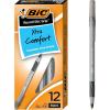 imageBIC Round Stic Grip XtraComfort Ballpoint Pens Medium Point 12 mm Gray Barrel Black Ink Pack Of 12 Pens