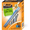 imageBIC Round Stic Xtra Life Pens  60 Pack of Bulk Pens  Medium Point 10 mm 30 Black ampamp 30 Blue Combo Pack