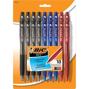 imageBIC BU3 Grip Retractable Ballpoint Pen Medium Point 10mm Assorted Colors Retractable Colorful Ballpoint Pens for School and Office 18CountAssorted