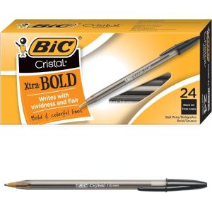 imageBIC Cristal Xtra Bold Ballpoint Pens Bold Point 16mm For Vivid And Dramatic Lines Black Ink 24Count Pack Perfect Ink Pens