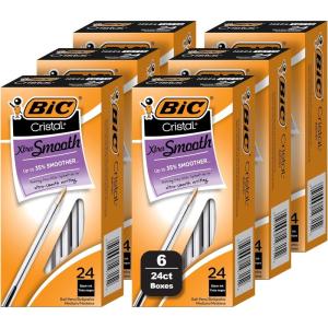 imageBIC Cristal Xtra Smooth Black Ballpoint Pens Medium Point 10mm 144Count Bundle Extra Smooth and Reliable Ballpoint PensBlack Cristal Xtra Smooth