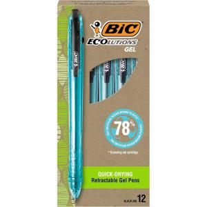 imageBIC Ecolutions OceanBound Plastic Gel Pens Medium Point 10mm 12Count Pack Retractable Black Ink Pens Made from 78 OceanBound Recycled Plastic Excluding Ink Cartridge