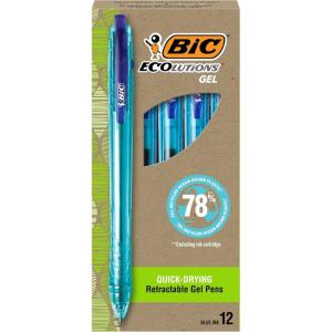 imageBIC Ecolutions OceanBound Plastic Gel Pens Medium Point 10mm 12Count Pack Retractable Blue Ink Pens Made from 78 OceanBound Recycled Plastic Excluding Ink Cartridge
