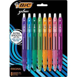 imageBIC Gelocity Original Assorted Fashion Colors Gel Pens Medium Point 07mm 8Count Pack Retractable Gel Pens With Comfortable Grip