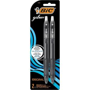 imageBIC Gelocity Original Black Gel Pens Medium Point 07mm 2Count Pack Retractable Gel Pens With Comfortable Grip
