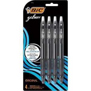 imageBIC Gelocity Original Black Gel Pens Medium Point 07mm 4Count Pack Retractable Gel Pens With Comfortable Grip