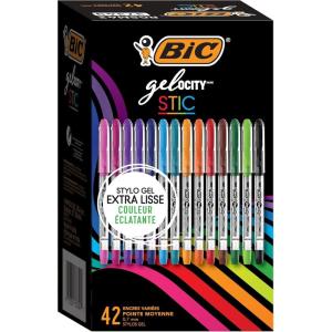imageBIC Gelocity Smooth Stic Gel Pen Medium Point 07mm Assorted Colors 42Count Vibrant and Smooth Gel Ink Pens