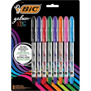 imageBIC Gelocity Smooth Stic Gel Pen Medium Point 07mm Assorted Colors 8Count Vibrant and Smooth Gel Ink Pens