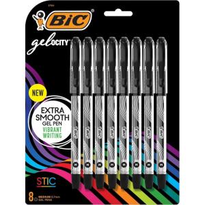 imageBIC Gelocity Smooth Stic Gel Pen Medium Point 07mm Black Ink 8Count Vibrant and Smooth Gel Ink Pens