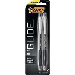 imageBIC Glide Black Retractable Ballpoint Pens Medium Point 10mm 2Count Pack Ultra Smooth Writing Black Pens1 Count Pack of 1