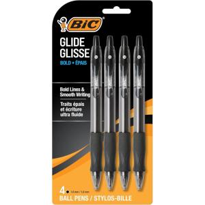 imageBIC Glide Bold Black Ballpoint Pens Bold Point 16mm 4Count Pack Retractable Ballpoint Pens With Comfortable Full Grip