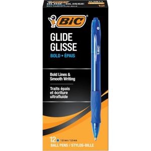 imageBIC Glide Bold Blue Ballpoint Pens Bold Point 16mm 4Count Pack Retractable Ballpoint Pens With Comfortable Full Grip12 Count