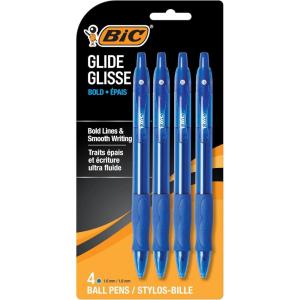 imageBIC Glide Bold Blue Ballpoint Pens Bold Point 16mm 4Count Pack Retractable Ballpoint Pens With Comfortable Full GripBlue