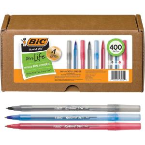 imageBIC Round Stic Xtra Life Black Ballpoint Pens Medium Point 10mm 240Count Pack of Bulk Pens Flexible Round Barrel for Writing Comfort No 1 Selling Ballpoint PensAssorted
