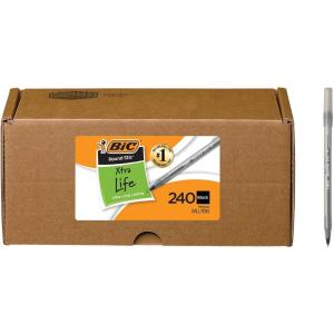 imageBIC Round Stic Xtra Life Black Ballpoint Pens Medium Point 10mm 240Count Pack of Bulk Pens Flexible Round Barrel for Writing Comfort No 1 Selling Ballpoint PensBlack