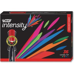 imageBIC Intensity Permanent Marker Tank style Chisel Tip  Box of 36 Assorted Markers