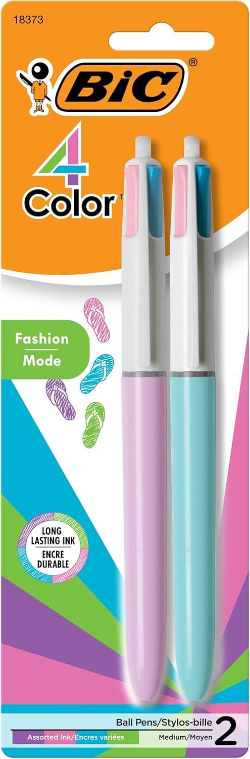 imageBIC 4 Color Fashion Retractable Ballpoint Pen with 10 mm Medium Point and Assorted Ink 2Count Pack in Multicolor
