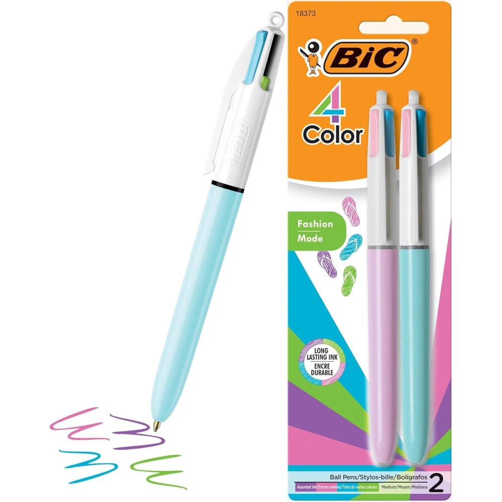 imageBIC 4 Color Fashion Retractable Ballpoint Pen with 10 mm Medium Point and Assorted Ink 2Count Pack in Multicolor