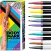 imageBODYMARK BIC Temporary Tattoo Markers for Skin Pride Pack Flexible Brush Tip 11Count Pack of Assorted Colors SkinSafe Cosmetic Quality Unique Gifts