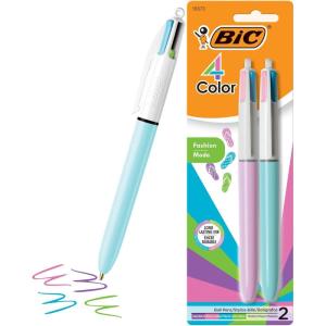 imageBIC 4 Color Fashion Retractable Ballpoint Pen with 10 mm Medium Point and Assorted Ink 2Count Pack in Multicolor
