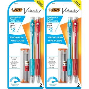 imageBIC Velocity Strong Lead Mechanical Pencils With Colorful Barrel Thick Point 09mm 4Count Pack Mechanical Pencils With Erasers2 Count Pack of 2