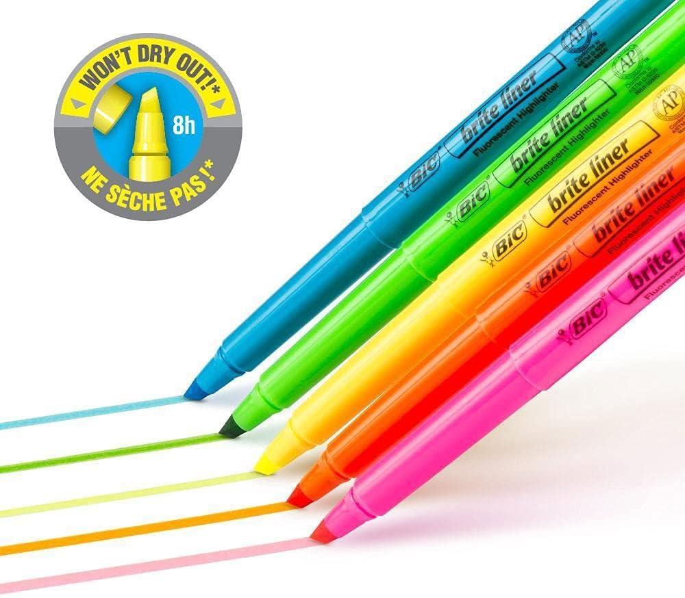imageBIC Brite Liner Chisel Tip Highlighters LongLasting 5Count in Assorted Colors for School SuppliesAssorted