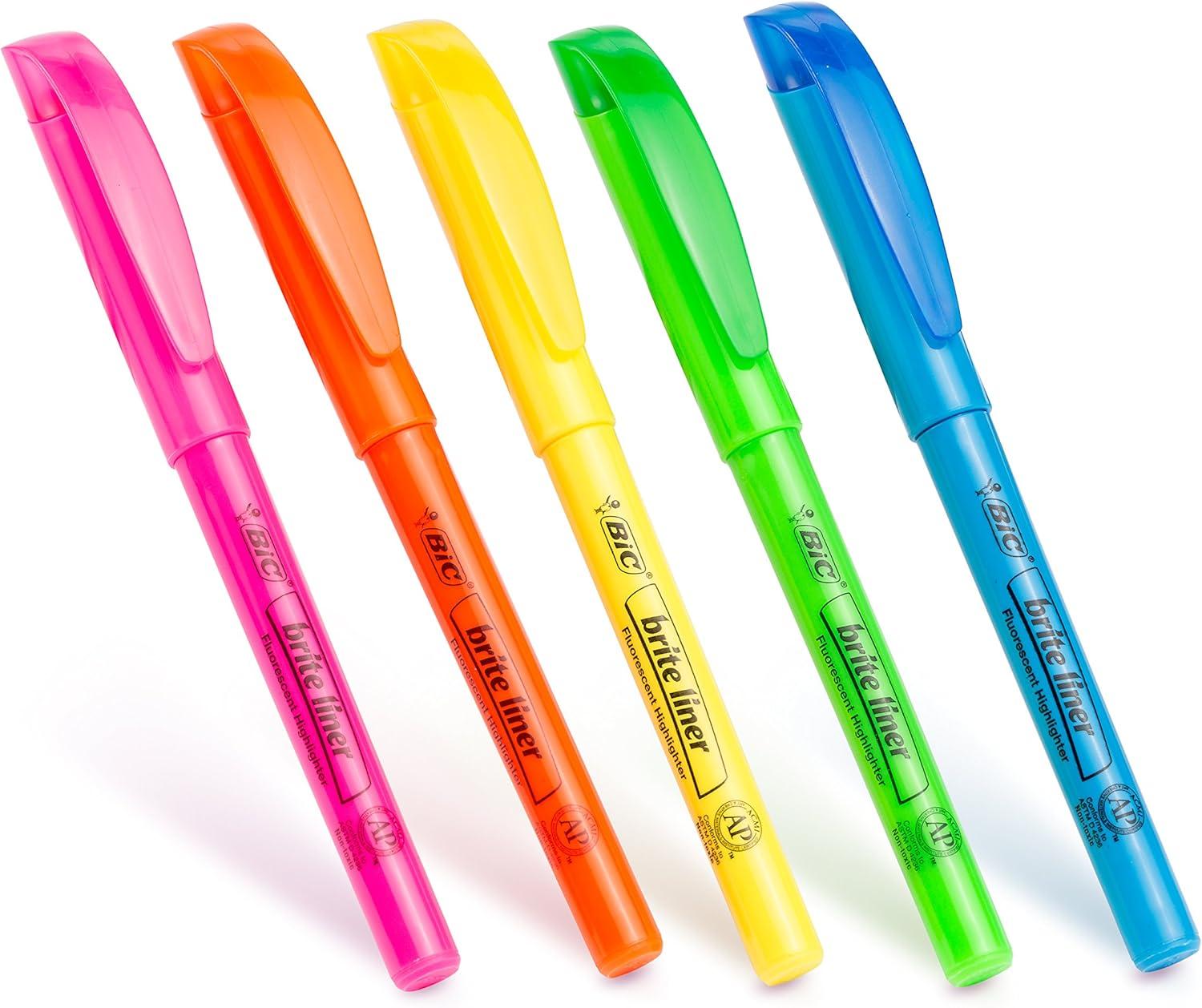 imageBIC Brite Liner Chisel Tip Highlighters LongLasting 5Count in Assorted Colors for School SuppliesAssorted