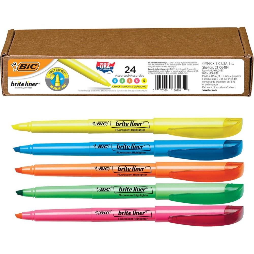 imageBIC Brite Liner Chisel Tip Highlighters LongLasting 5Count in Assorted Colors for School SuppliesAssorted New