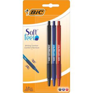 imageBic Soft Feel Ballpoint Pens  Black  Pack of 3 Pens  Medium Point 10 mm with Rubber Grip for Comfort 3 Count Pack of 1Mixed Colours