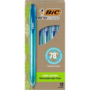 imageBIC Ecolutions OceanBound Ball Pens Medium Point 10mm 12Count Pack Black Ink Pens Made from 78 OceanBound Recycled Plastic