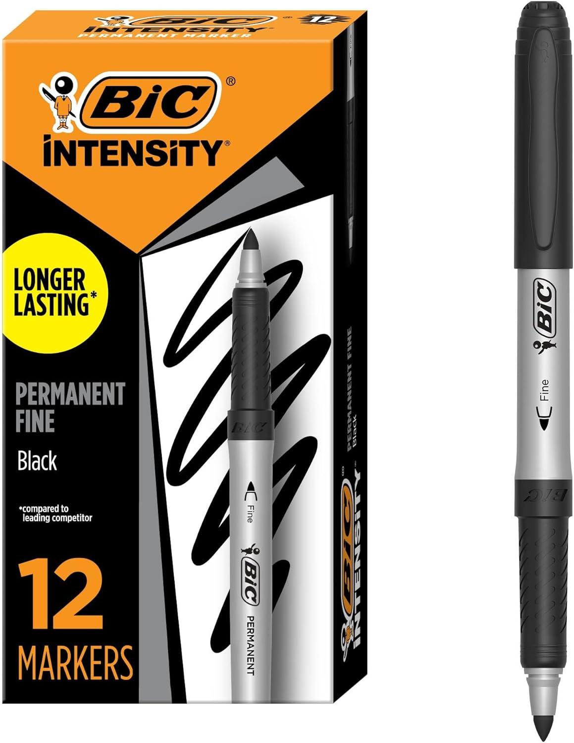 imageBIC Intensity Black Permanent Markers Fine Point 200Count Pack of Black Markers With NonSlip Grip for Comfort and ControlBlack Ink Markers