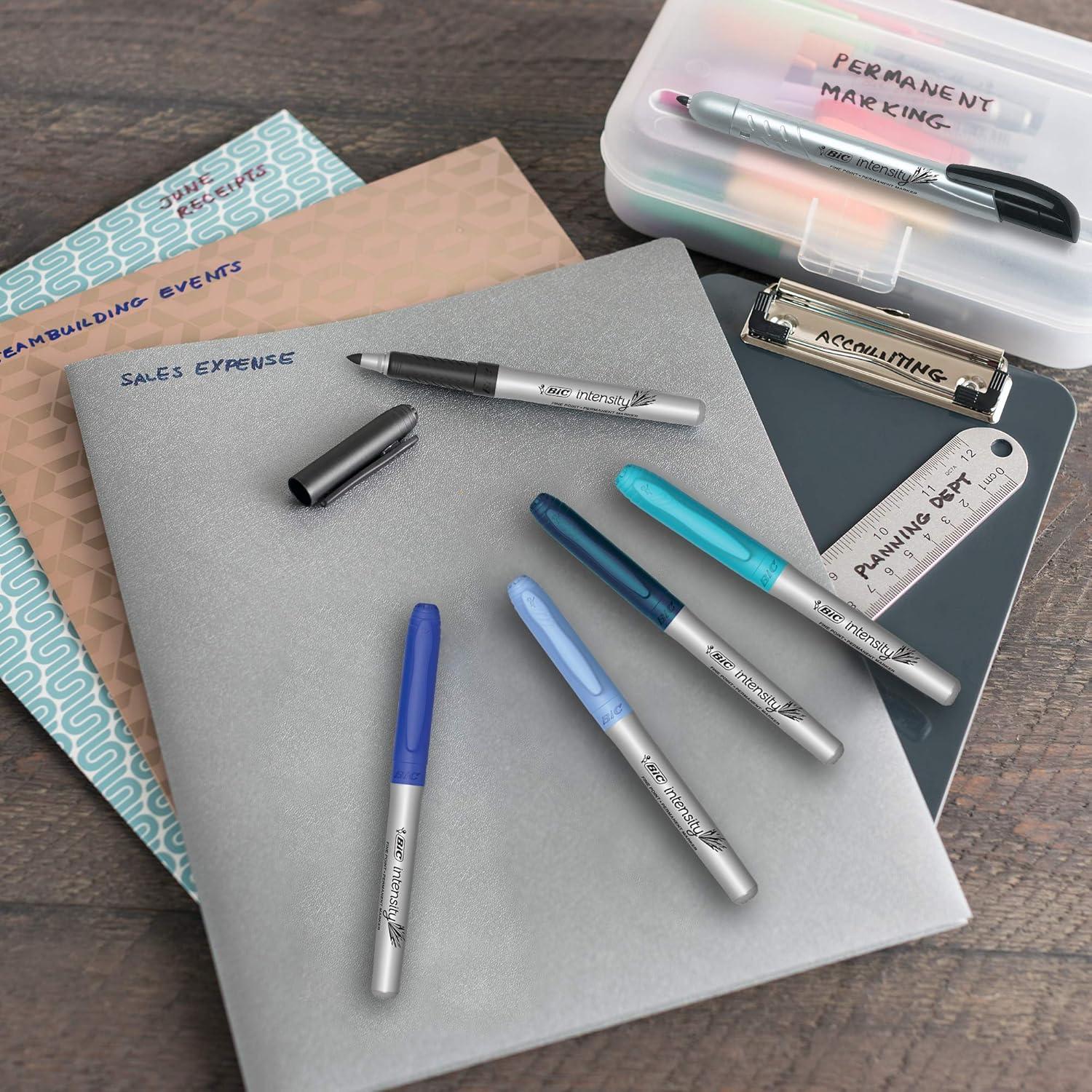 imageBIC Intensity Black Permanent Markers Fine Point 200Count Pack of Black Markers With NonSlip Grip for Comfort and ControlBlack Ink Markers