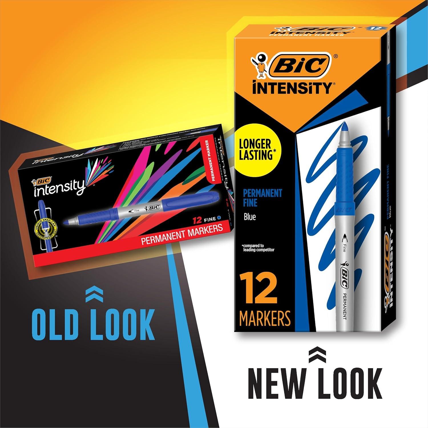 imageBIC Intensity Black Permanent Markers Fine Point 200Count Pack of Black Markers With NonSlip Grip for Comfort and ControlBlue Ink Markers